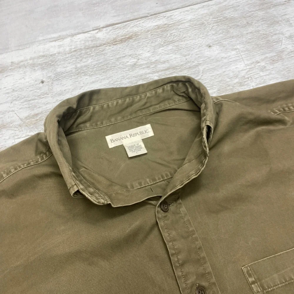 Banana Republic Cotton Twill Shirt Men Large Olive Green Button Down Vintage 90s
